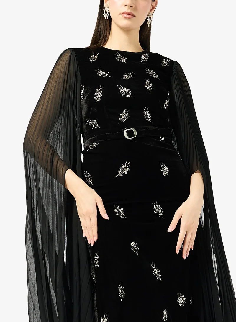 Frock and Frill Cape Sleeve Boat Neck Midi Dress